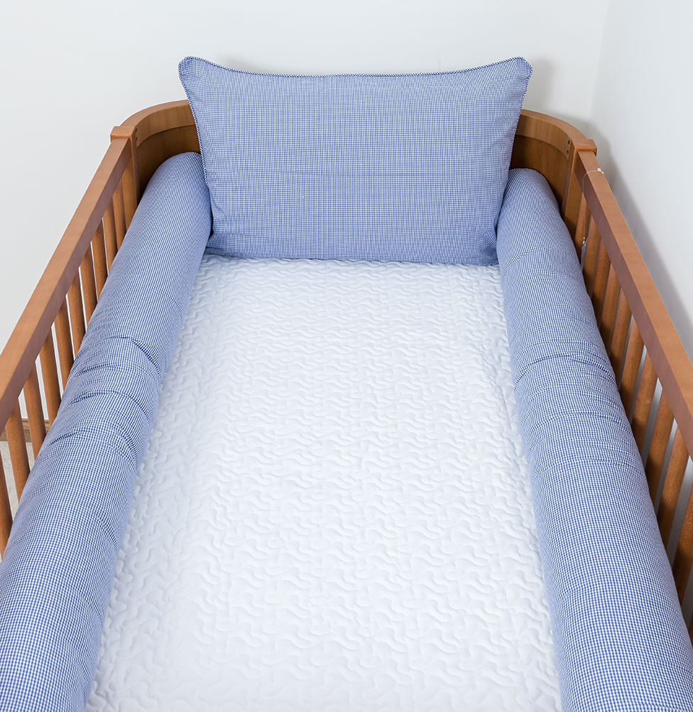 Kit Berço 5 Peças Xadrez Infinity com Bordado Nuvem - Azul 