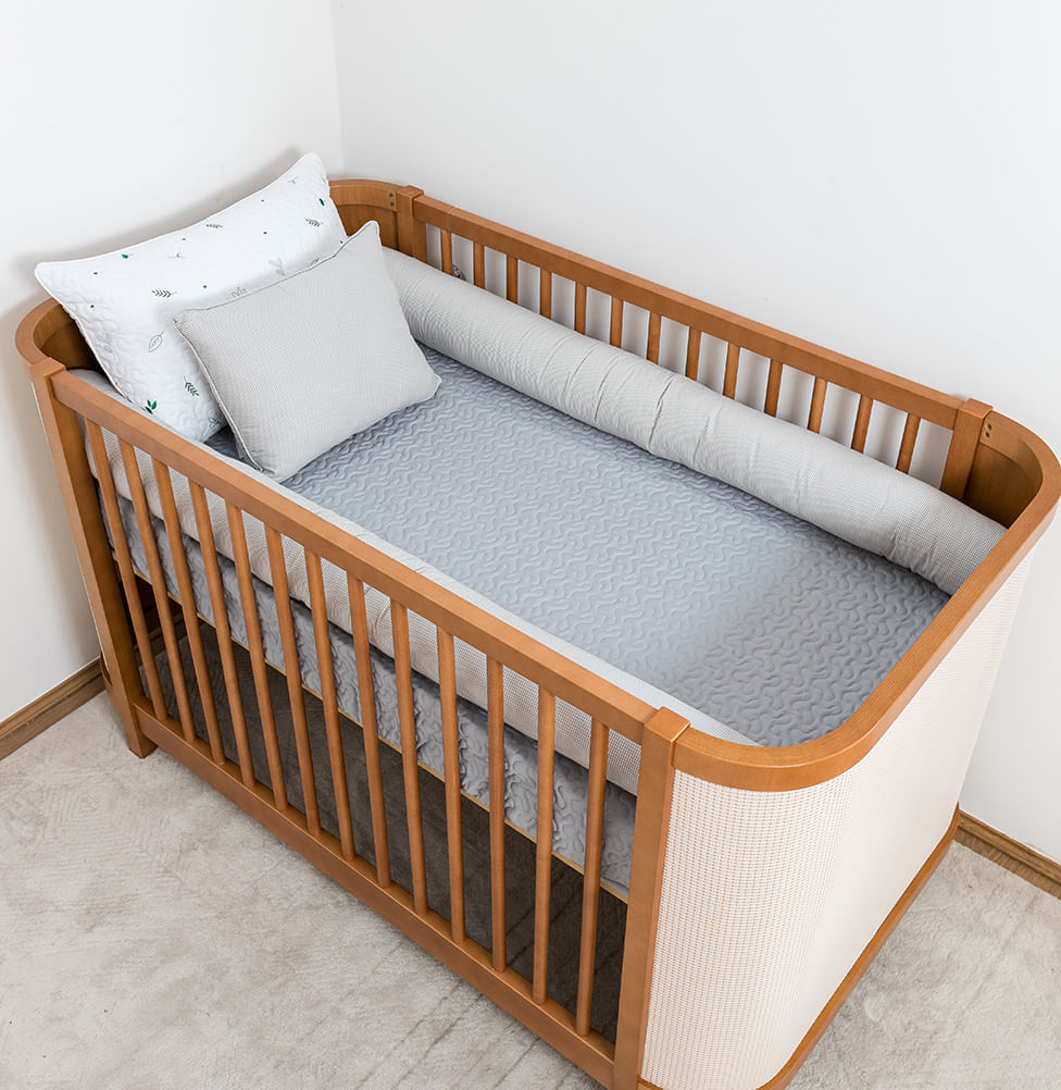 Kit Berço 5 Peças Xadrez Infinity Com Bordado - Cinza