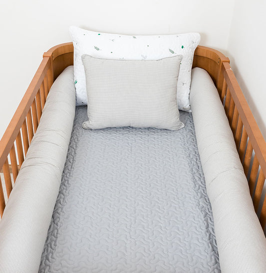 Kit Berço 5 Peças Xadrez Infinity Com Bordado - Cinza