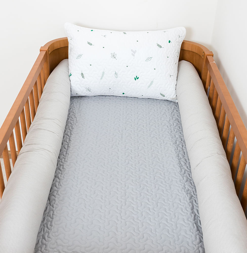 Kit Berço 5 Peças Xadrez Infinity Com Bordado - Cinza