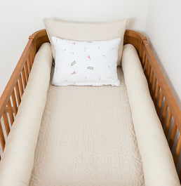 Kit Berço 5 Peças Xadrez Infinity Com Bordado Passarinho - Bege