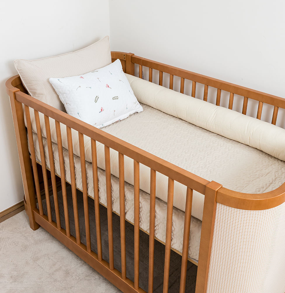 Kit Berço 5 Peças Xadrez Infinity Com Bordado Passarinho - Bege