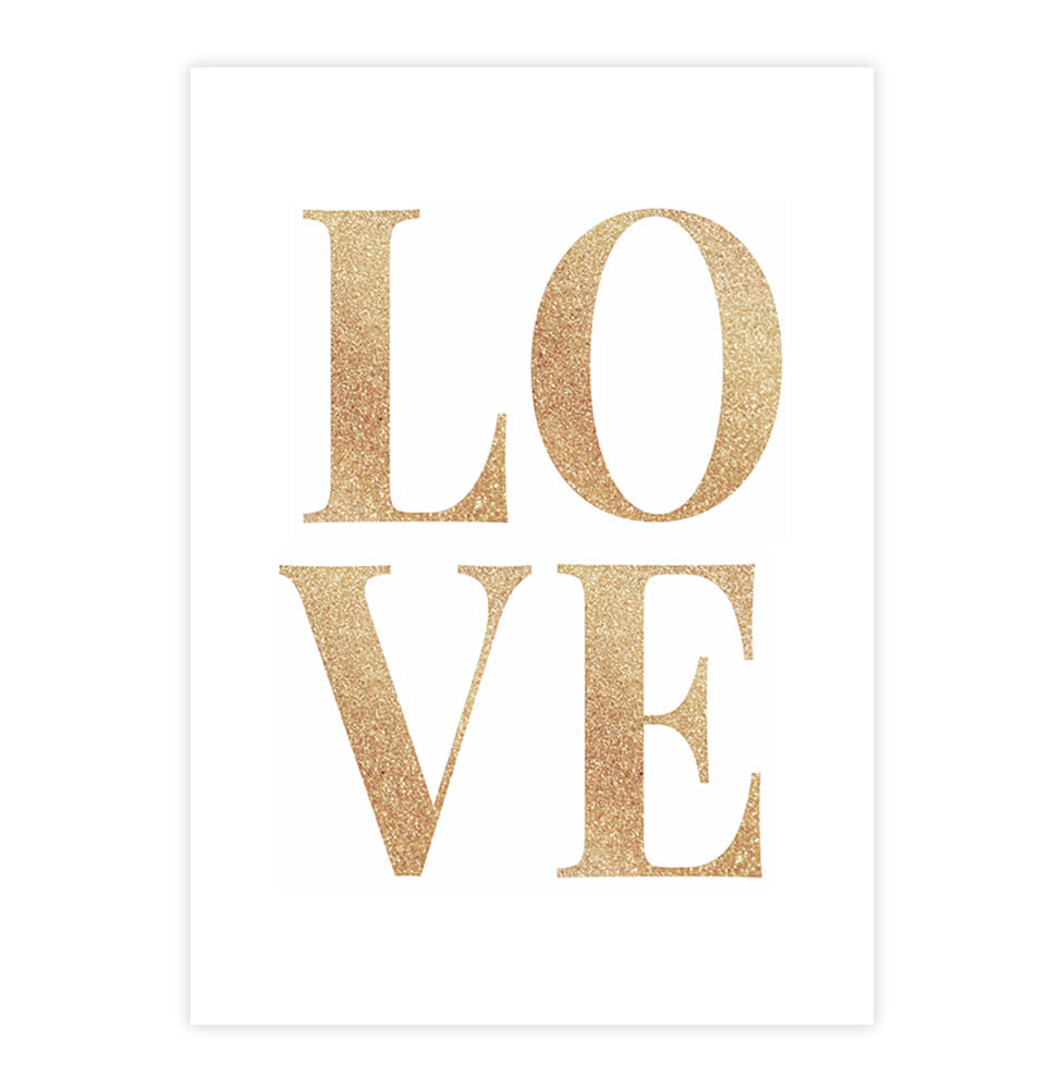Quadro Infantil Love Glitter Dourado - Vertical 