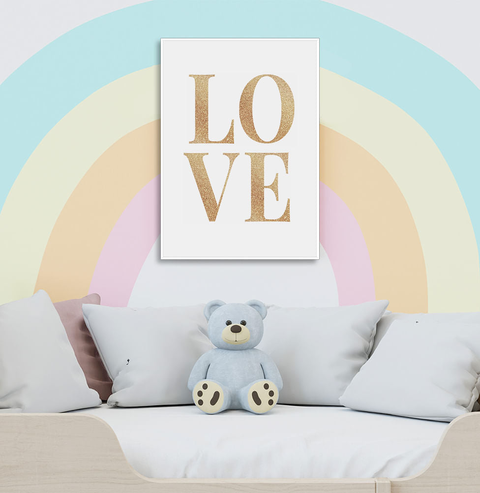 Quadro Infantil Love Glitter Dourado - Vertical 