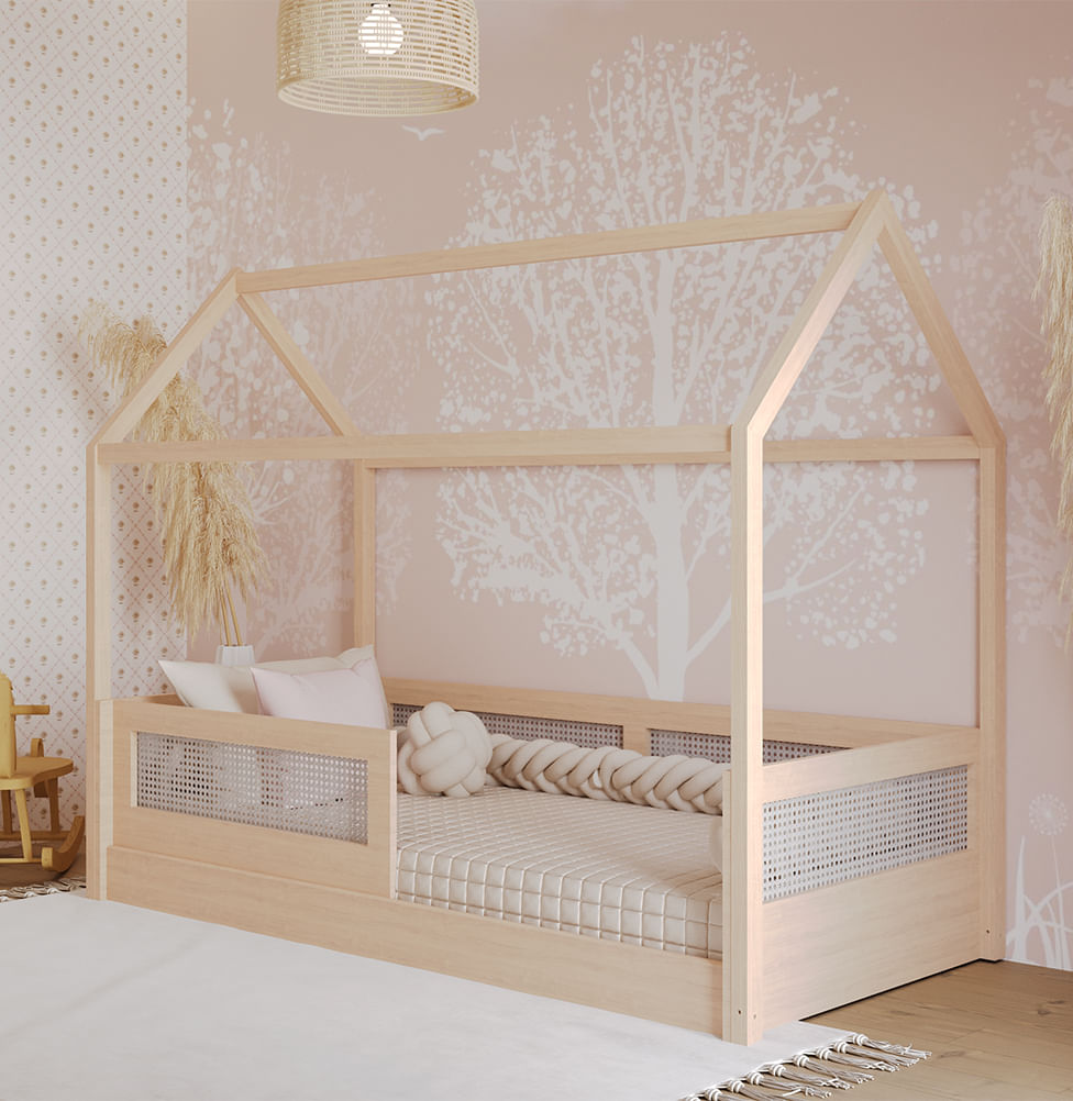 Cama Sofá Haus Nature Casinha com Palha 2 em 1 Montessoriana - Carvalho