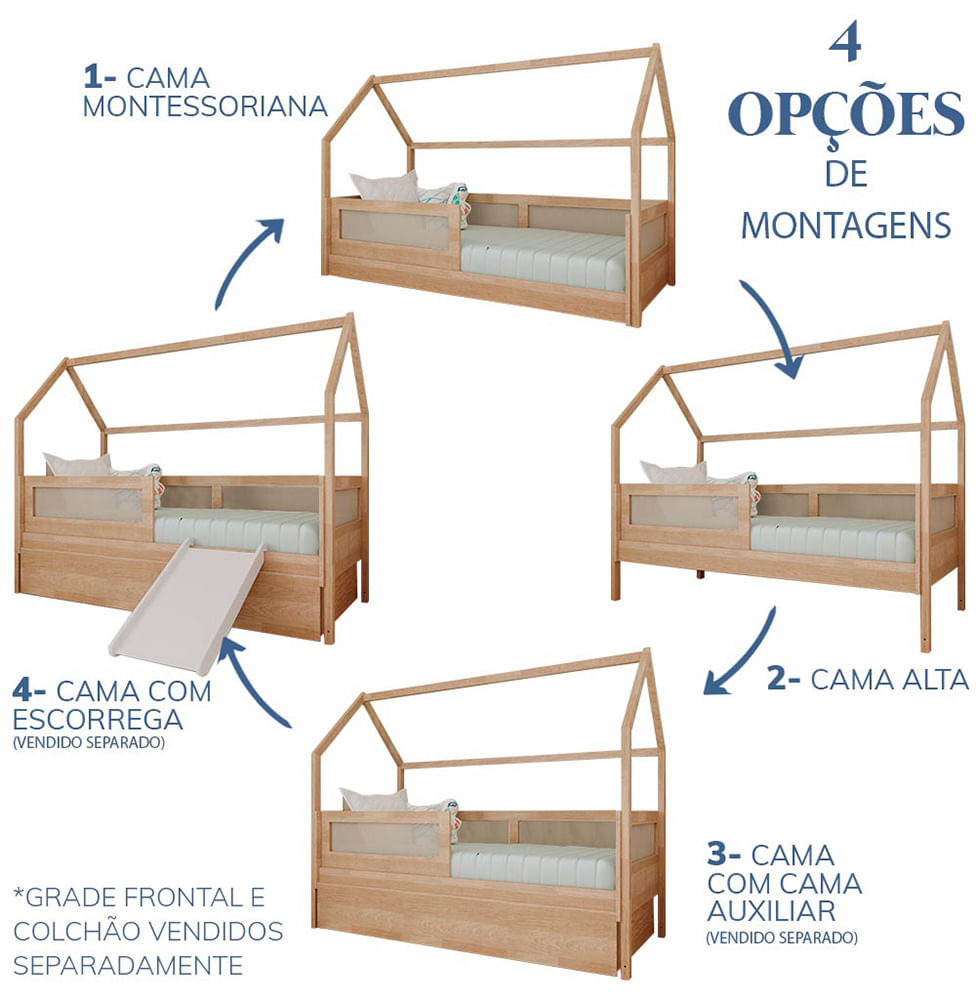 Cama Sofá Haus Nature Casinha com Palha 2 em 1 Montessoriana - Carvalho