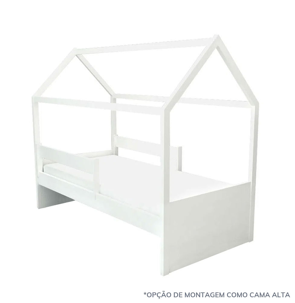 Cama Up 2 em 1 Com Casinha Montessoriana - Branco