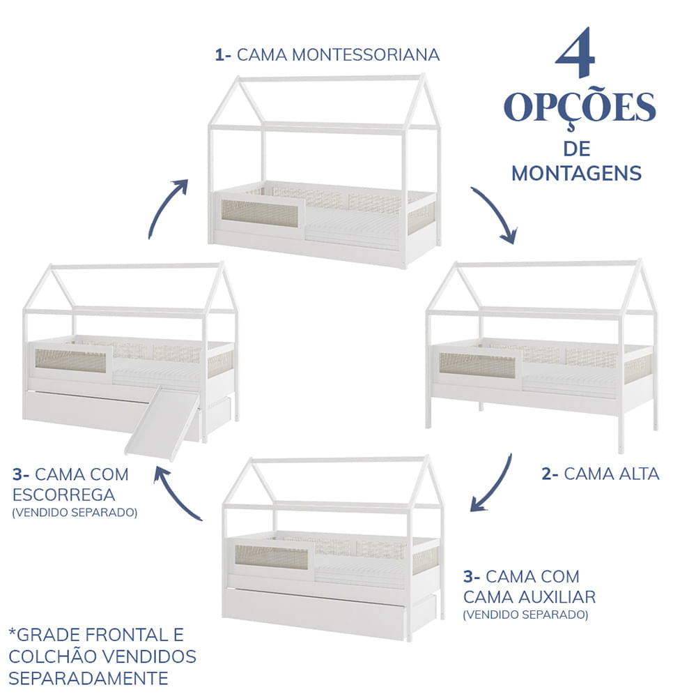 Cama Sofá Haus Nature Casinha com Palha 2 em 1 Montessoriana - Branco