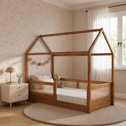 Cama Sofá Haus Nature Casinha com Palha 2 em 1 Montessoriana - Freijó