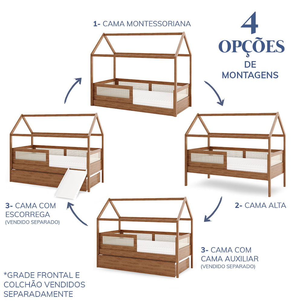 Cama Sofá Haus Nature Casinha com Palha 2 em 1 Montessoriana - Freijó