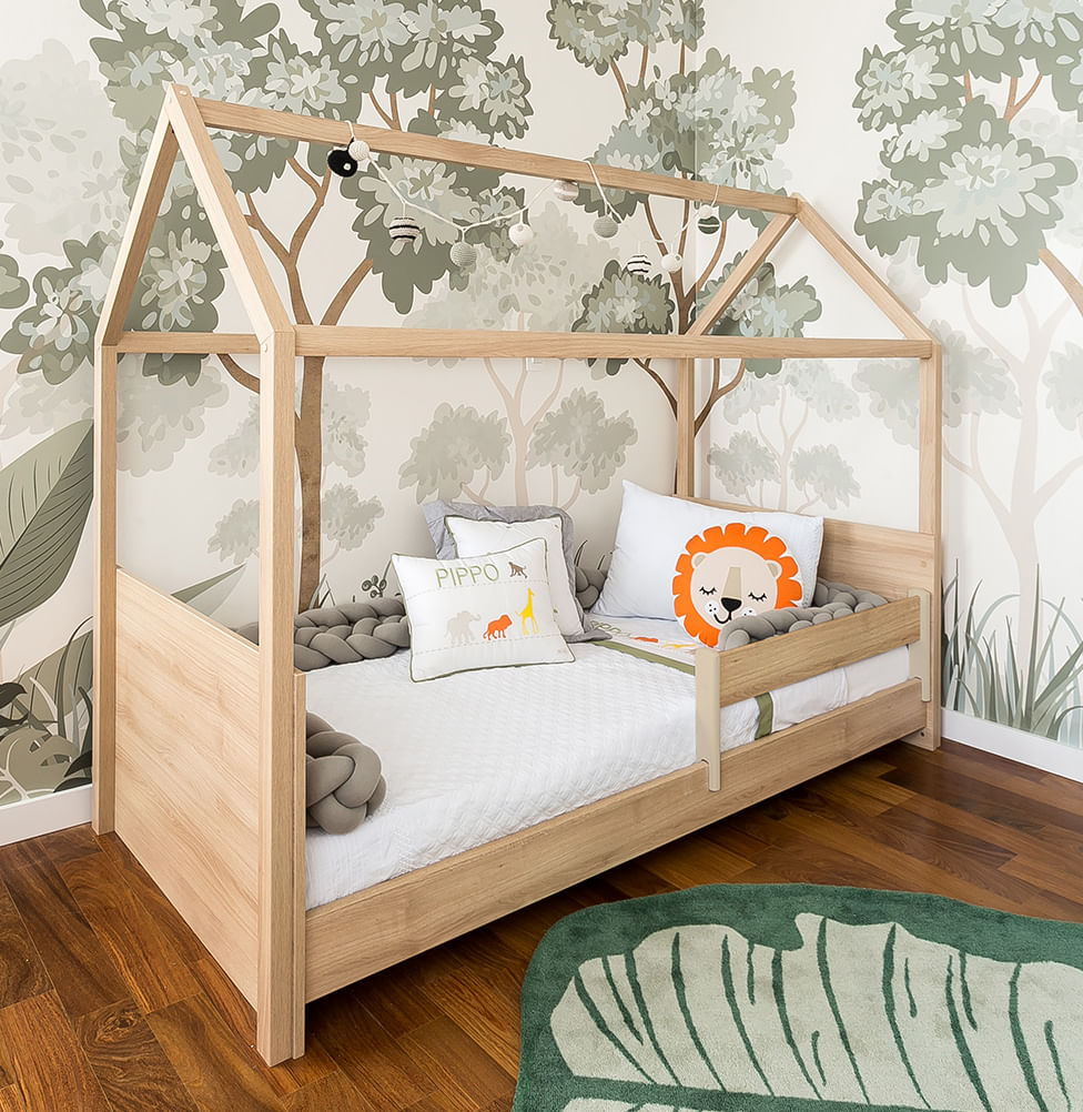 Cama Up 2 em 1 Com Casinha Montessoriana - Carvalho