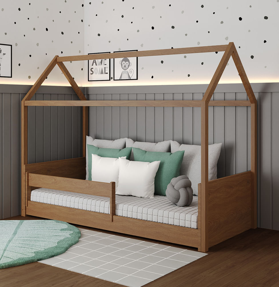 Cama Up 2 em 1 Com Casinha Montessoriana - Freijó