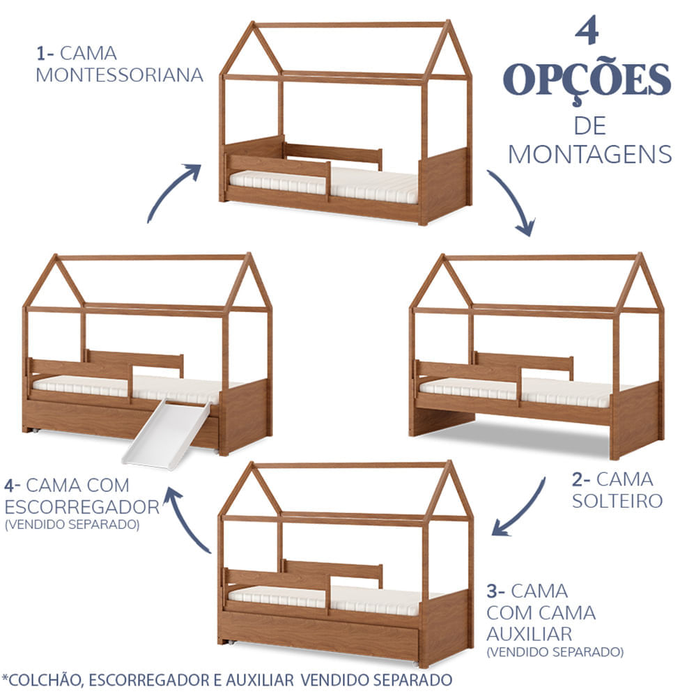 Cama Up 2 em 1 Com Casinha Montessoriana - Freijó