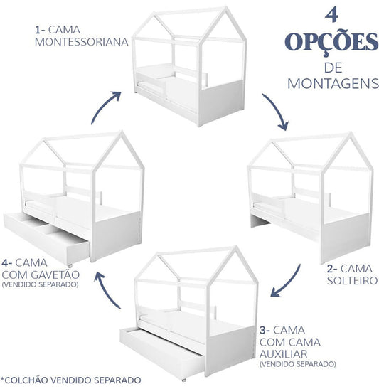 Cama Up 2 em 1 Com Casinha Montessoriana - Cinza Harbor