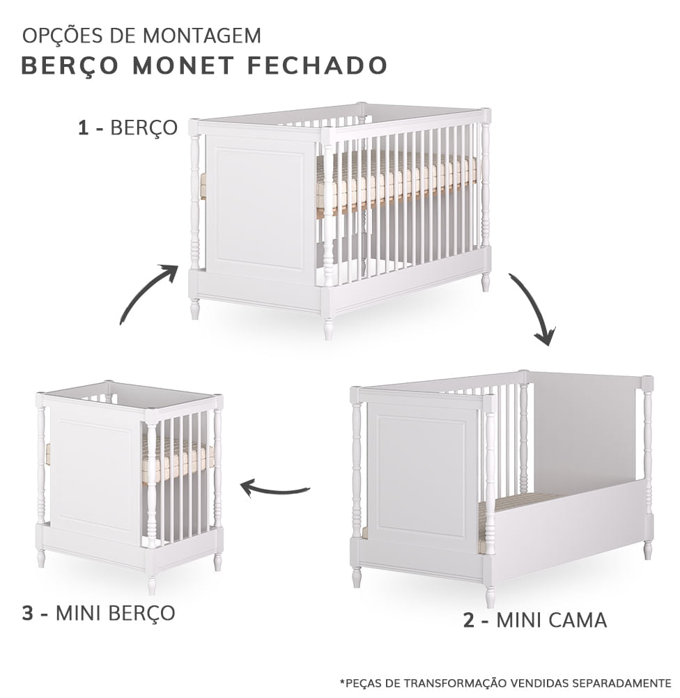 Berço Monet 3 em 1 - Branco