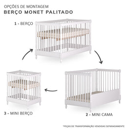 Berço Monet 3 em 1 Palitado - Branco