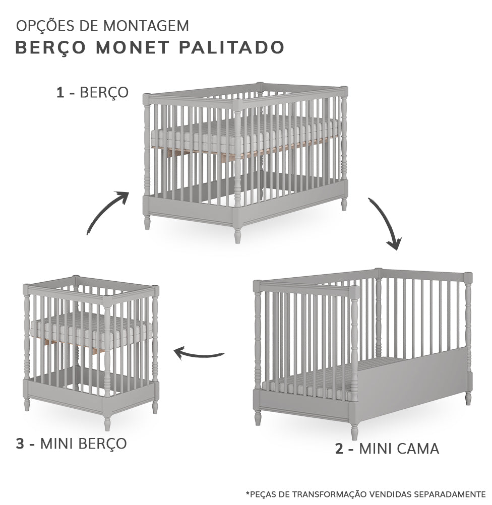 Berço Monet 3 em 1 Palitado - Greige