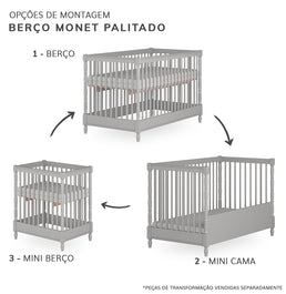 Berço Monet 3 em 1 Palitado - Greige