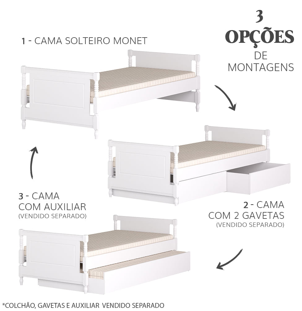 Cama Solteiro Monet - Branco