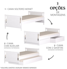 Cama Solteiro Monet - Branco