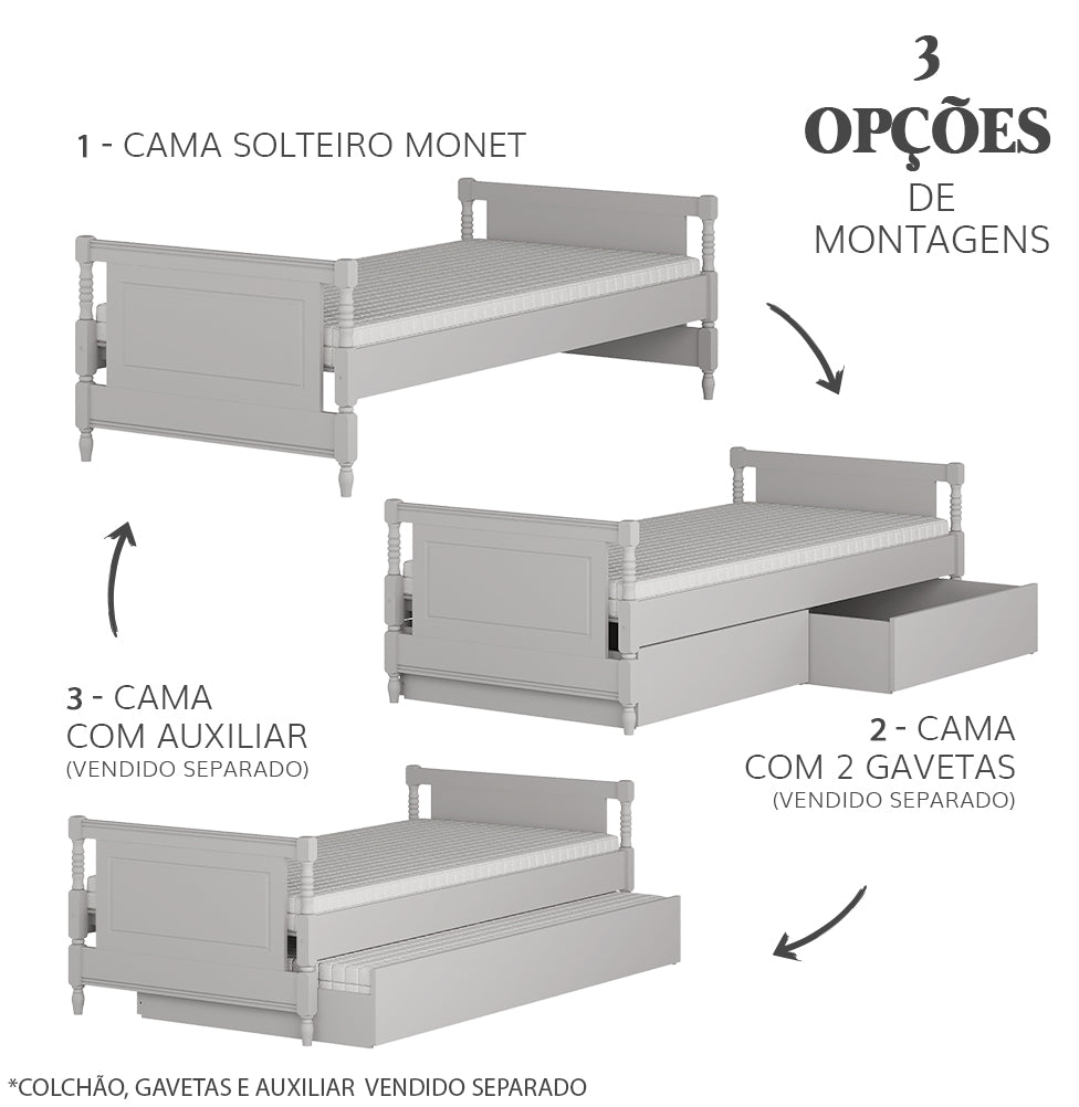 Cama Solteiro Monet - Greige