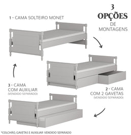 Cama Solteiro Monet - Greige