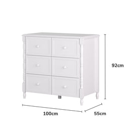 Cômoda de Bebê Monet 6 Gavetas 100cm - Branco