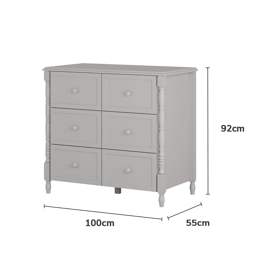 Cômoda de Bebê Monet 6 Gavetas 100cm - Greige