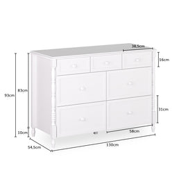 Cômoda de Bebê Monet 7 Gavetas 130cm - Branco