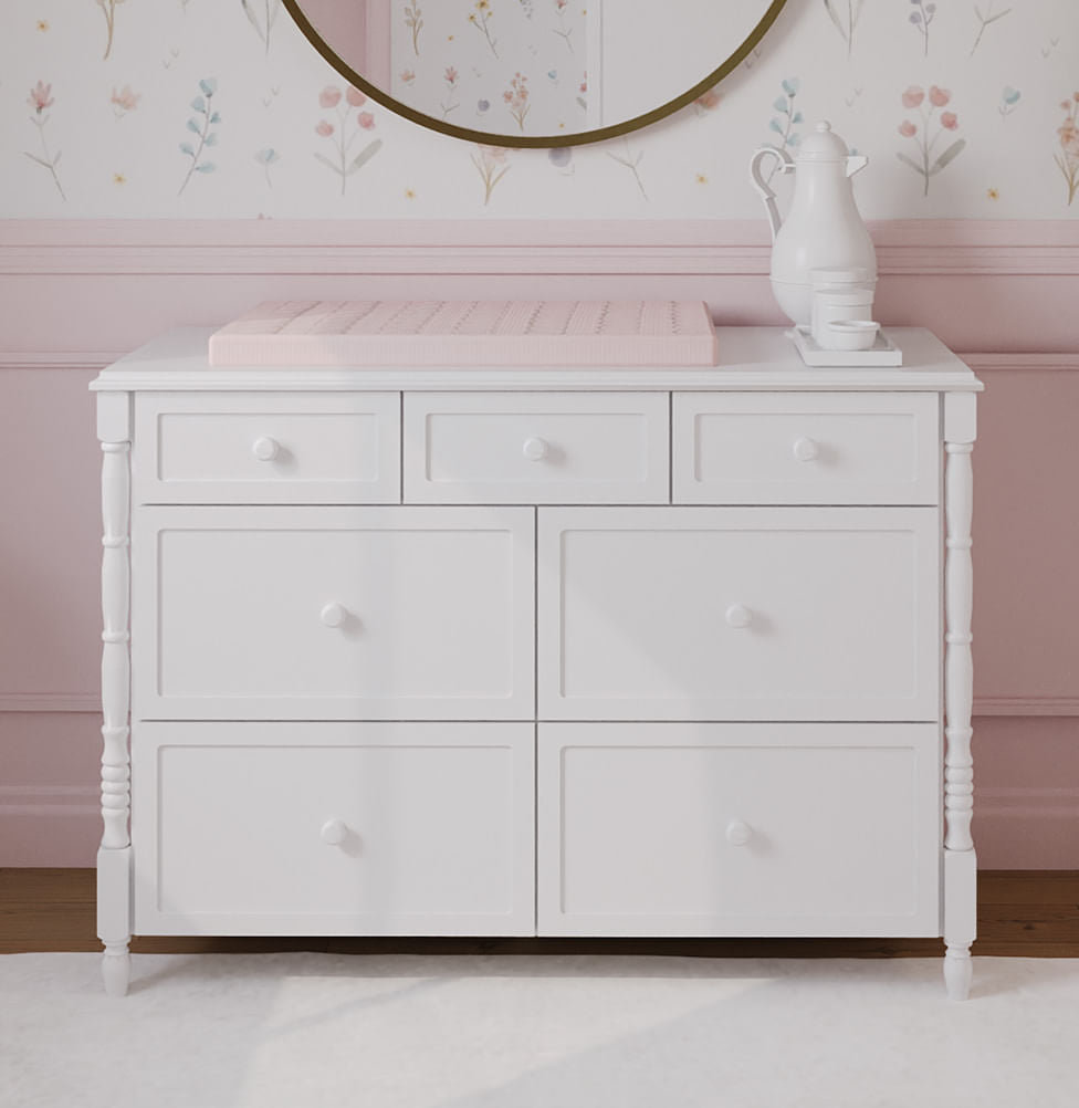 Cômoda de Bebê Monet 7 Gavetas 130cm - Branco