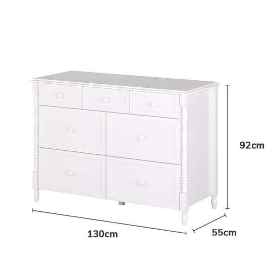 Cômoda de Bebê Monet 7 Gavetas 130cm - Branco