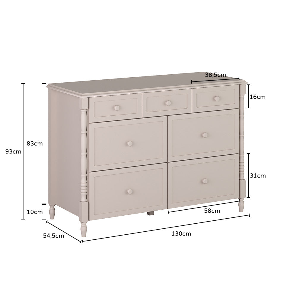 Cômoda de Bebê Monet 7 Gavetas 130cm - Greige