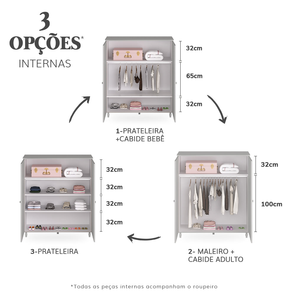 Roupeiro Monet 2 Portas - Greige