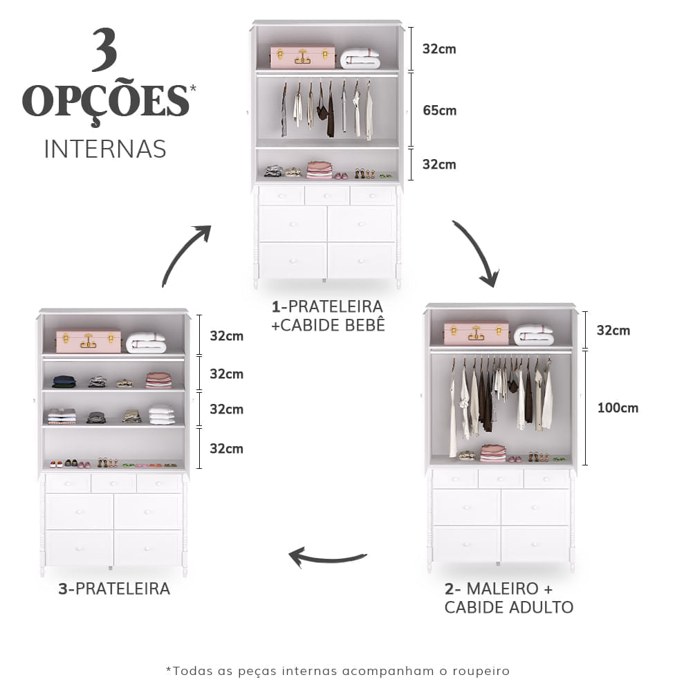 Guarda Roupa 2 em 1 Monet - Branco