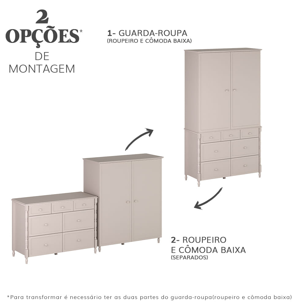 Guarda Roupa 2 em 1 Monet - Greige