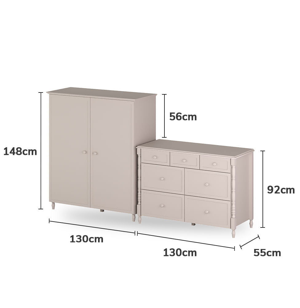 Guarda Roupa 2 em 1 Monet - Greige