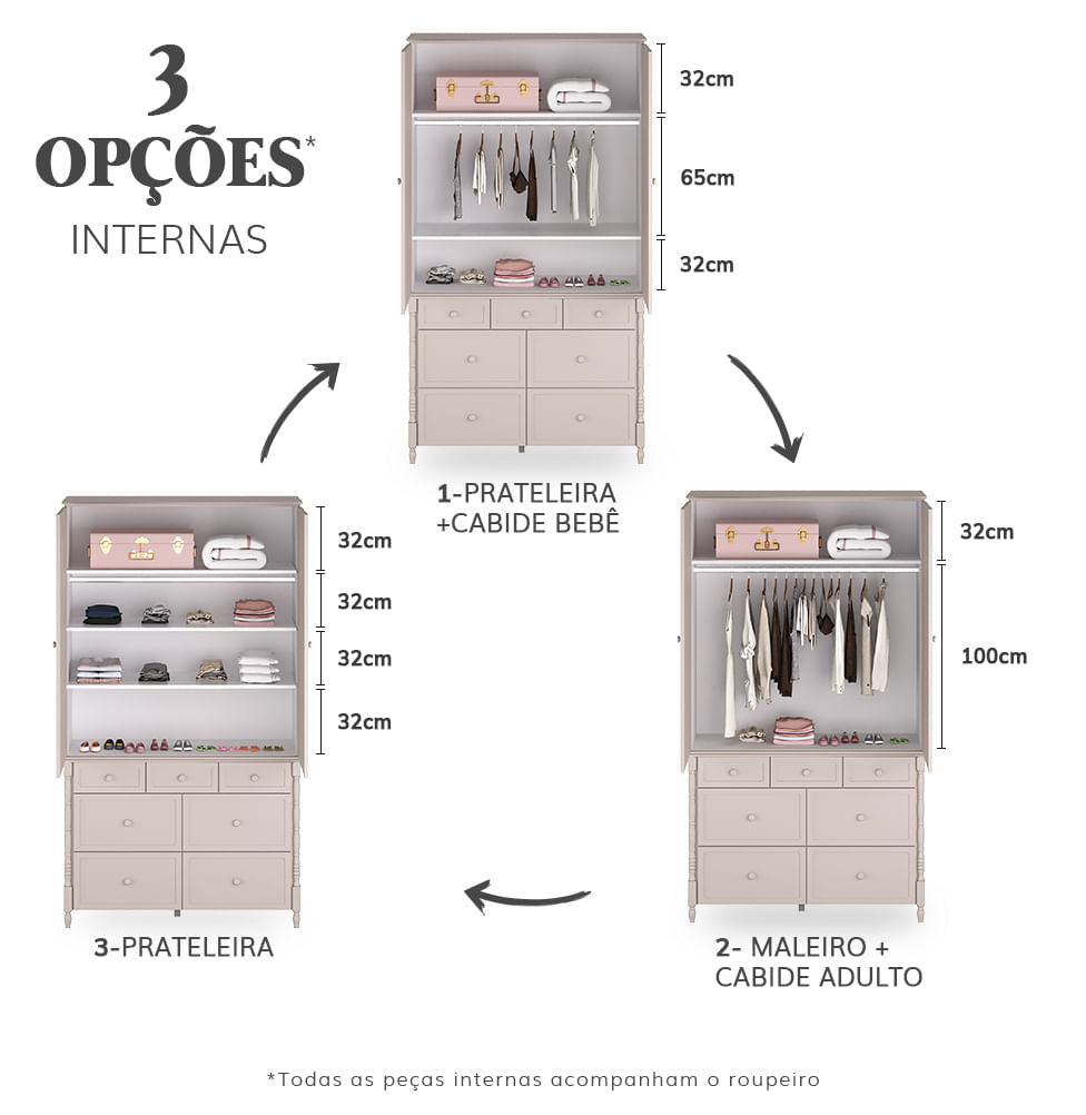 Guarda Roupa 2 em 1 Monet - Greige