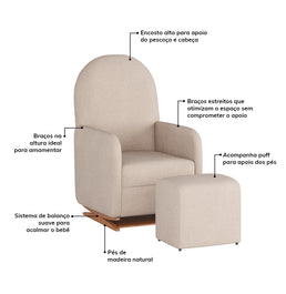 Poltrona de Amamentação Duna com Puff - Linho Bege