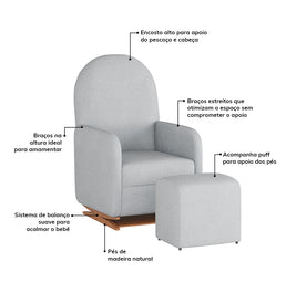 Poltrona de Amamentação Duna com Puff - Linho Cinza