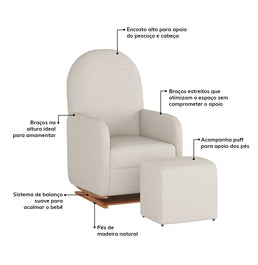 Poltrona de Amamentação Duna com Puff - Bouclê Cru