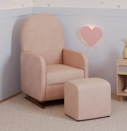 Poltrona de Amamentação Duna com Puff - Linho Rosa