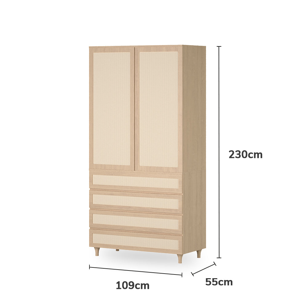 Guarda Roupa 2 em 1 Haus Nature Com Palha 4 Gavetas - Carvalho