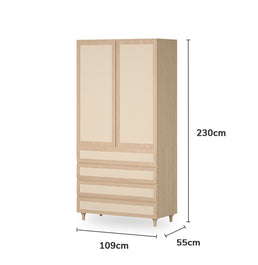 Guarda Roupa 2 em 1 Haus Nature Com Palha 4 Gavetas - Carvalho