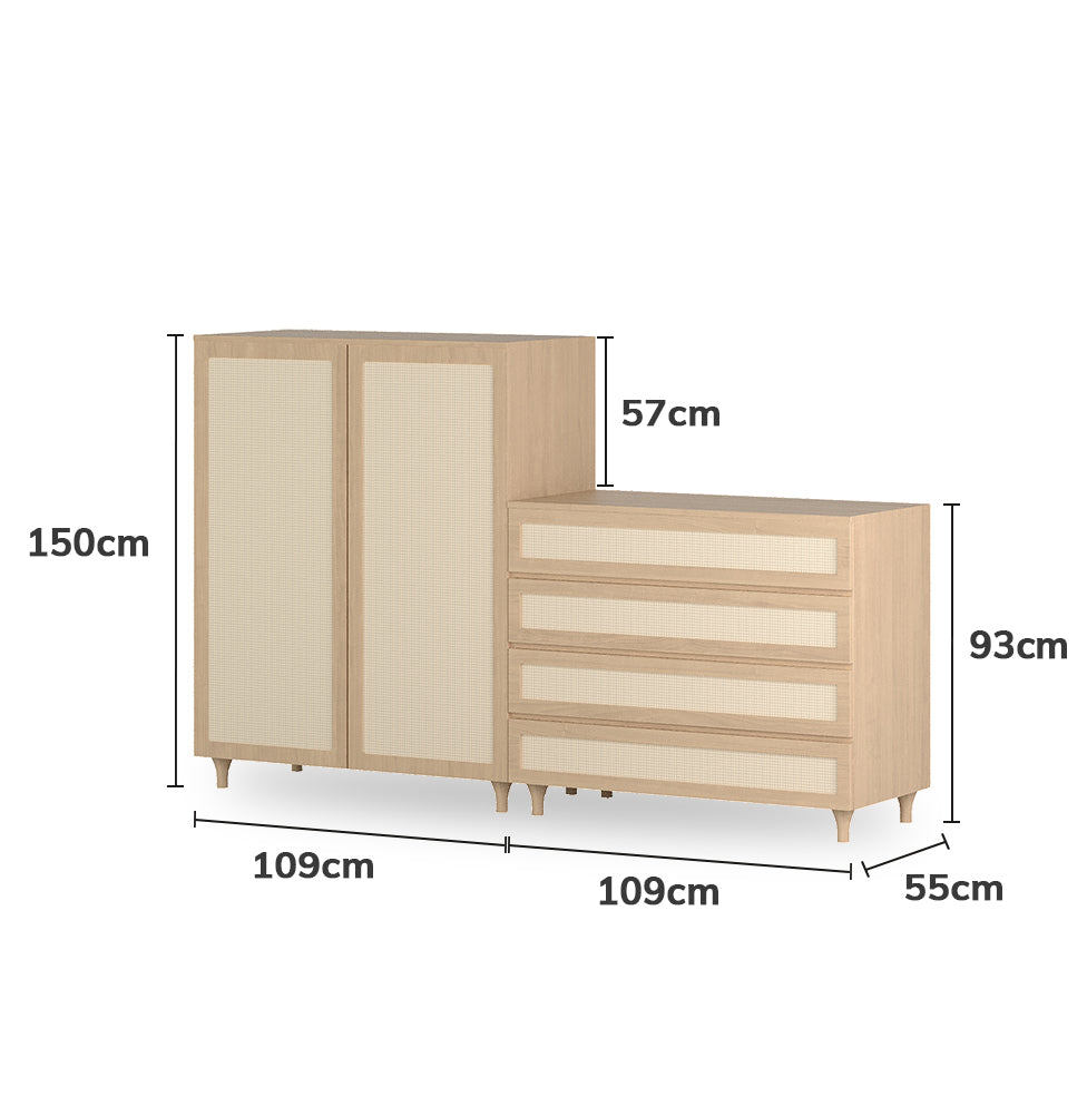 Guarda Roupa 2 em 1 Haus Nature Com Palha 4 Gavetas - Carvalho