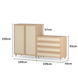 Guarda Roupa 2 em 1 Haus Nature Com Palha 4 Gavetas - Carvalho