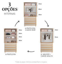 Guarda Roupa 2 em 1 Haus Nature Com Palha 4 Gavetas - Carvalho