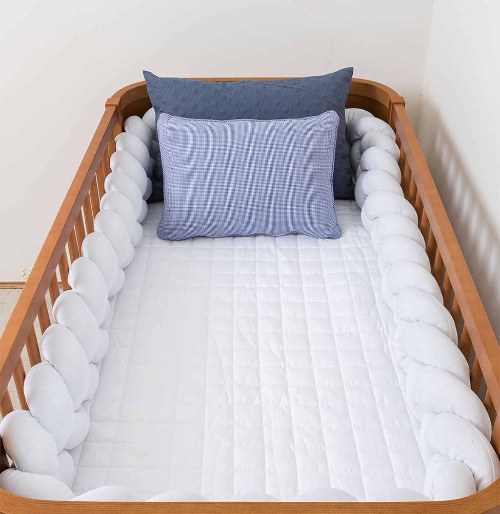 Kit Berço 5 Peças Quadradinho com Bordado Xadrez - Branco 