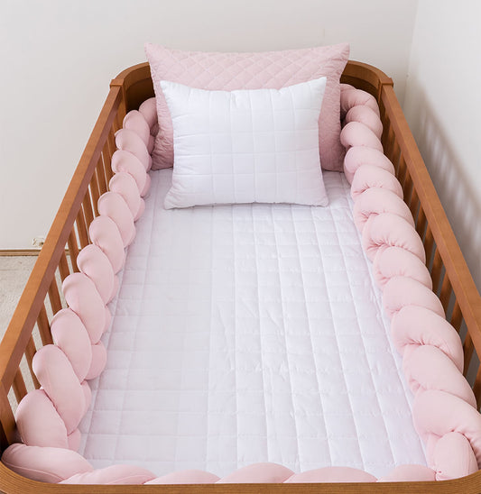 Kit Berço 5 Peças Quadradinho - Branco e Rosa Chá