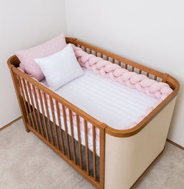 Kit Berço 5 Peças Quadradinho - Branco e Rosa Chá