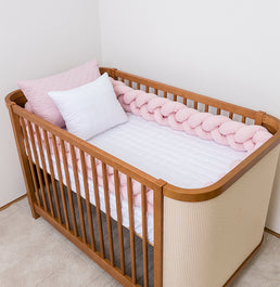 Kit Berço 5 Peças Quadradinho - Branco e Rosa Chá